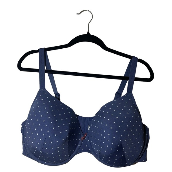 Cacique Blue Polka Dot Print Lightly Lined T-Shirt Bra Size 44D - Picture 1 of 7